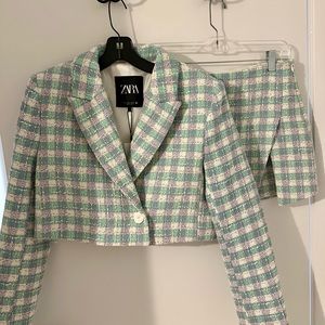 Zara tweed cropped blazer and skort set medium